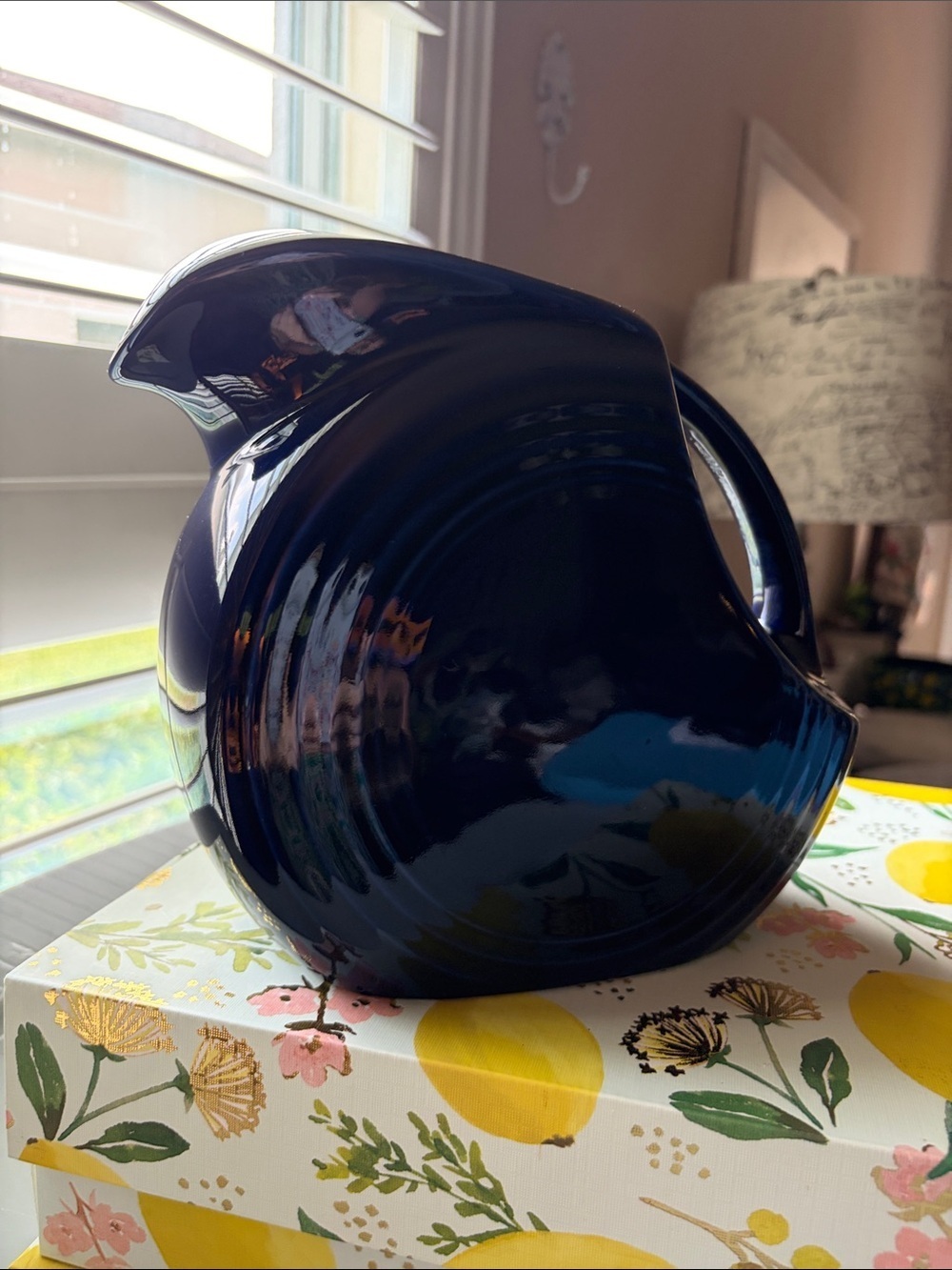 Vintage Homer Laughlin Fiesta-ware large water pitcher Colbalt blue art Deco.